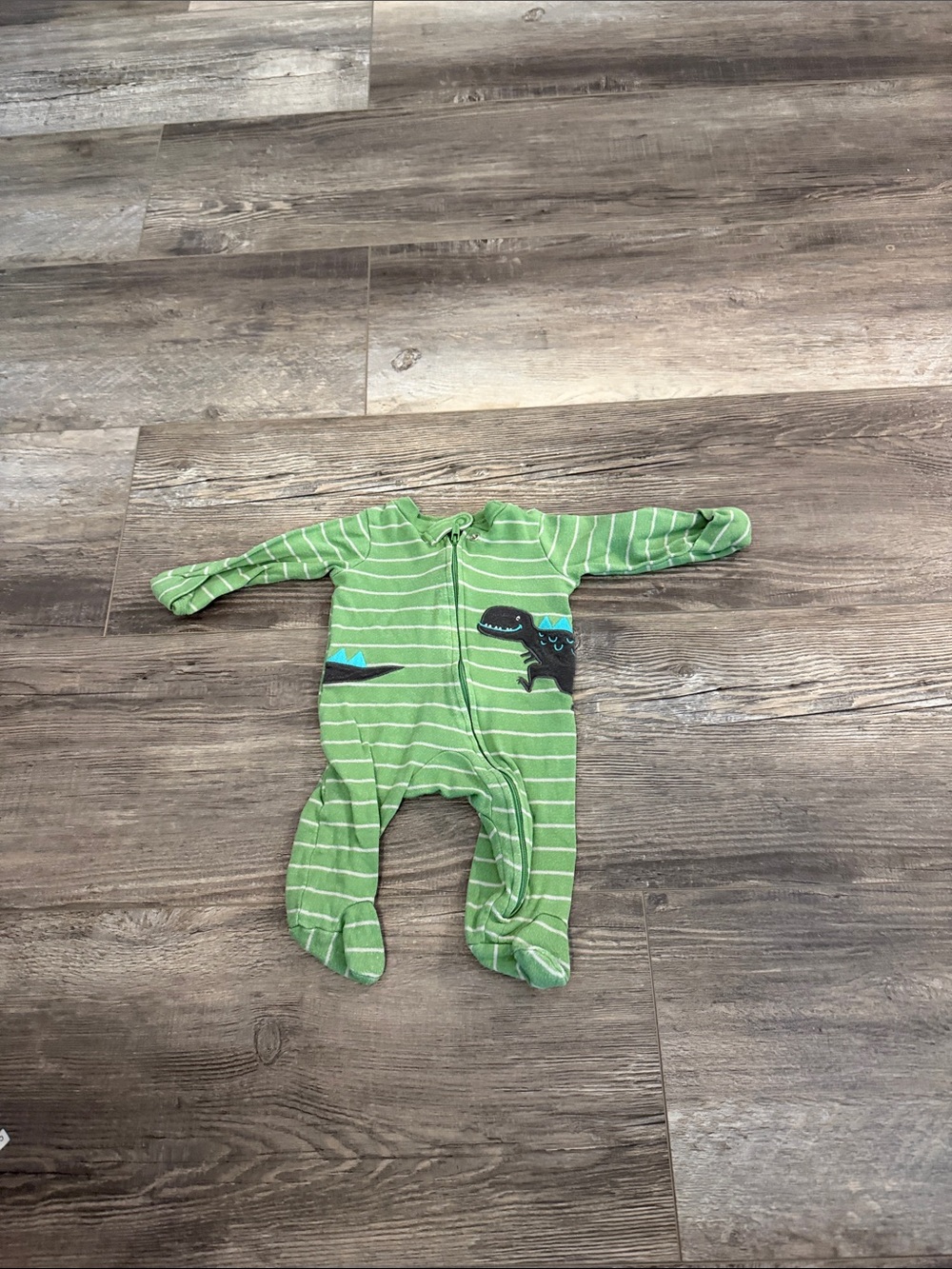 Carters Green Striped Dinosaur One-Piece Footed Pajamas